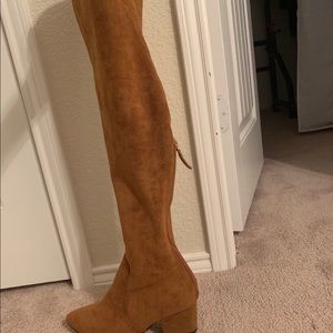 “Marlo” Tan Over the Knee Suede Leather Boots,